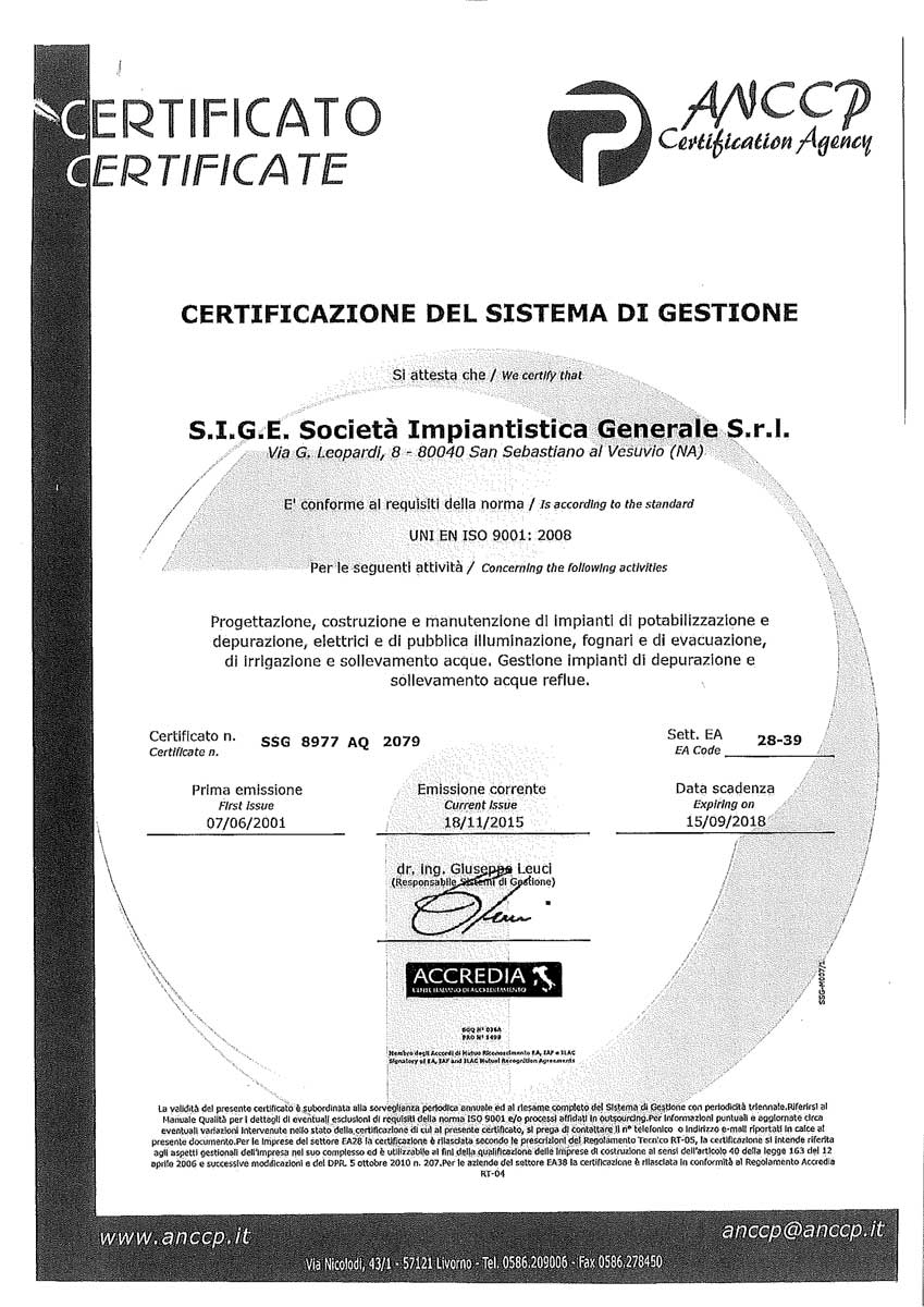 Certificato UNI EN ISO 9001 2008